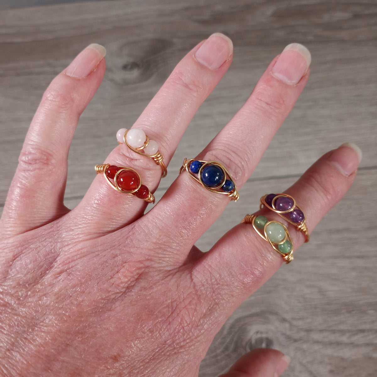 wholesale boho style gemstone rings with gold finish