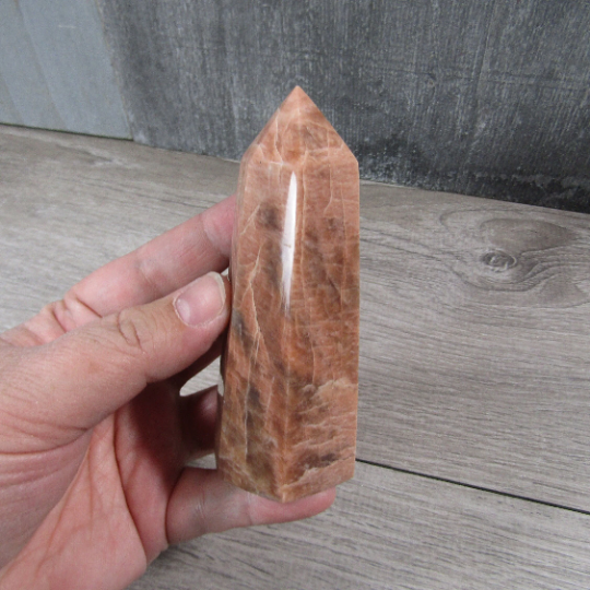 Peach Moonstone Obelisk Large Display Size