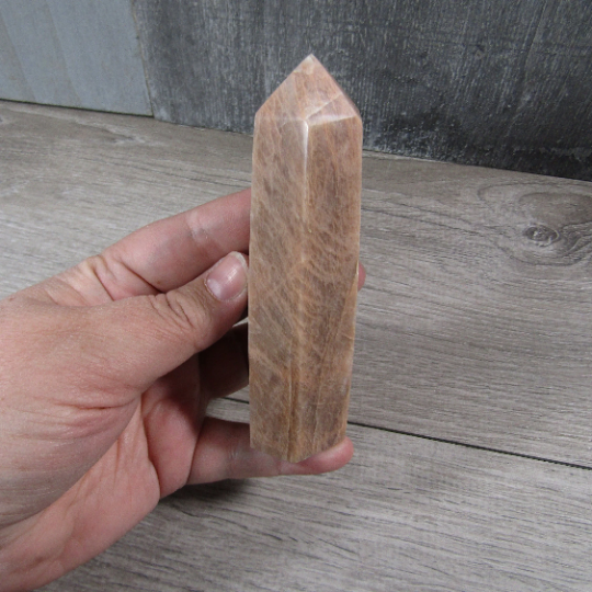 Peach Moonstone Obelisk Large Display Size