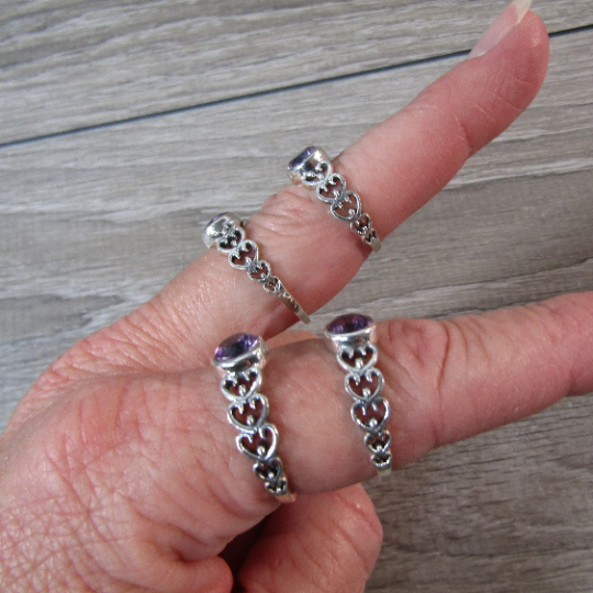 Sterling Silver Heart Ring With Gemstone