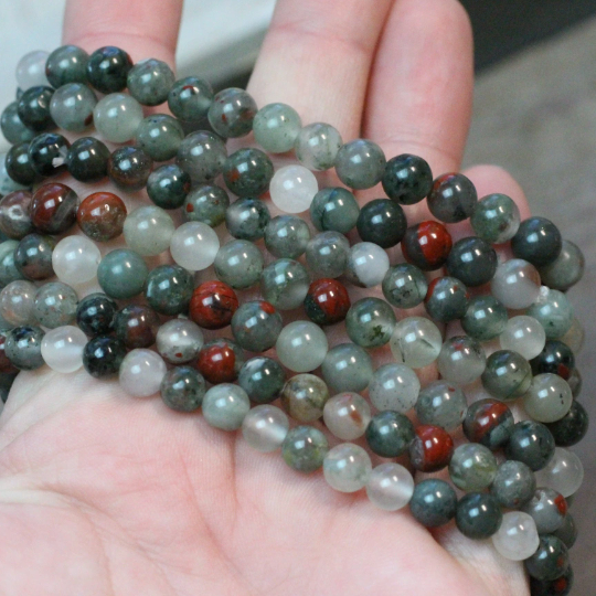 Stretchy bracelet made from 6mm round African bloodstone beads