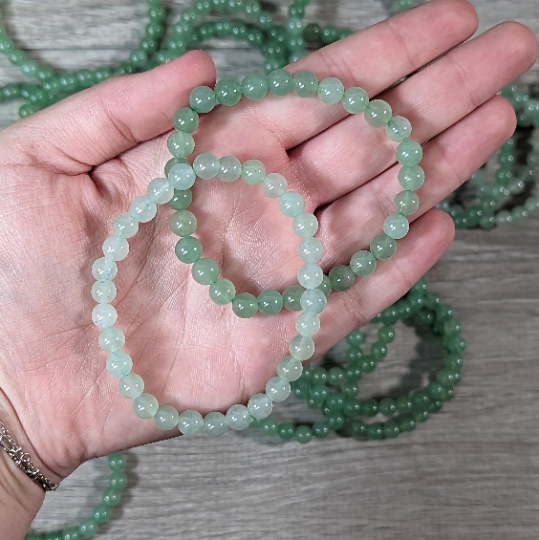 Stretchy bracelet made from 6mm round green aventurine beads