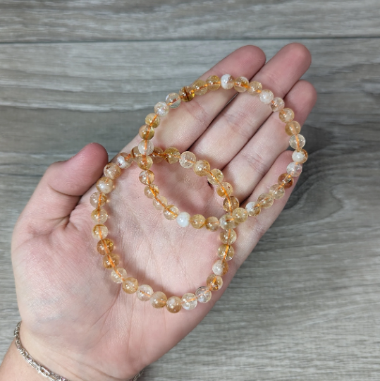 Stretchy bracelet made from 6mm round citrine beads