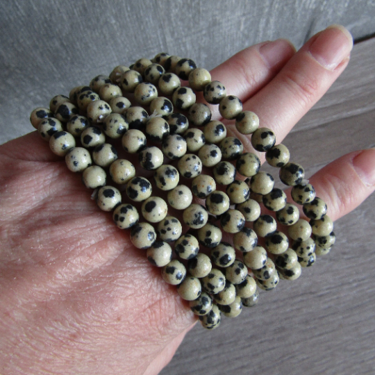 Stretchy bracelet made from 6mm round Dalmation Jasper beads