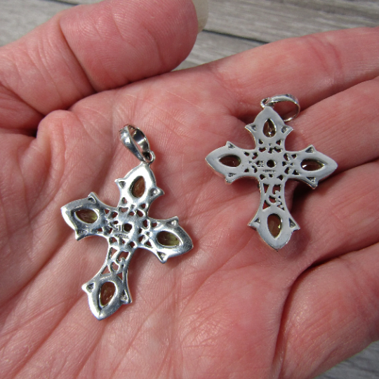 Sterling Silver Cross Pendant with Accent Stones