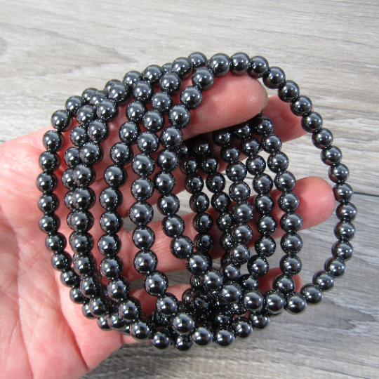 Stretchy bracelet made from 6mm round hematite beads