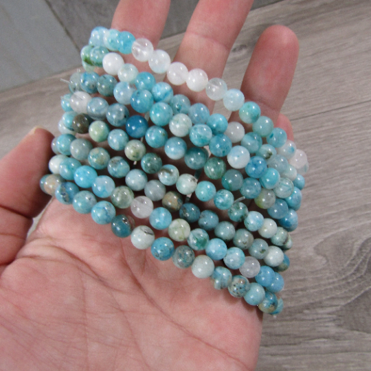 Stretchy bracelet made from 6mm round hemimorphite beads