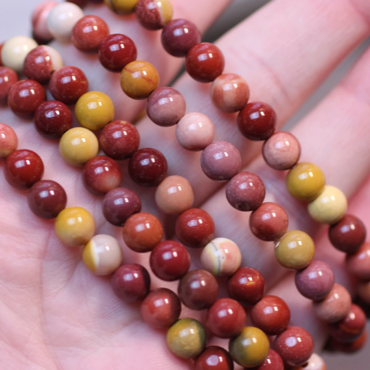 Stretchy bracelet made from 6mm round mookaite beads