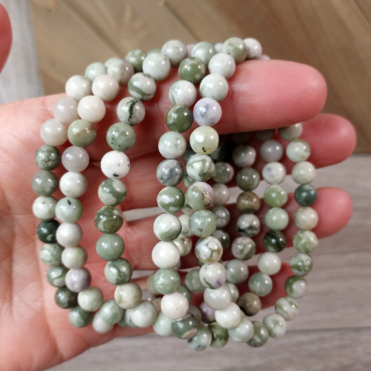 Stretchy bracelet made from 6mm round peace jade beads