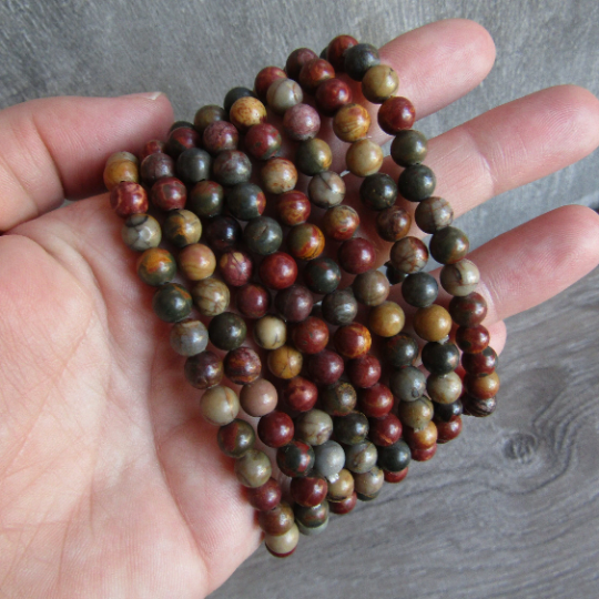 Stretchy bracelet made from 6mm round Red Creek Jasper beads