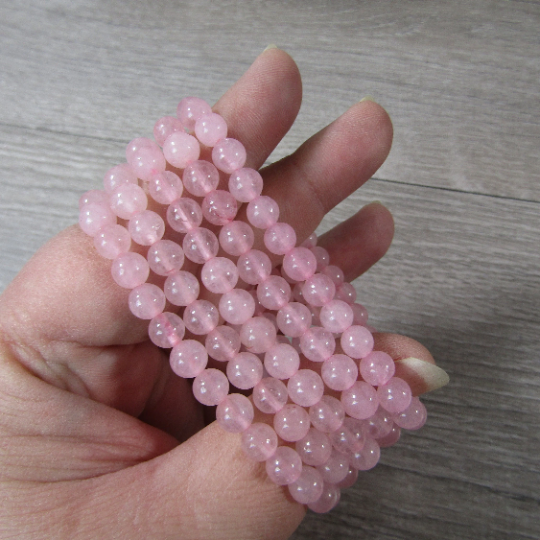 Stretchy bracelet made from 6mm round rose quartz beads