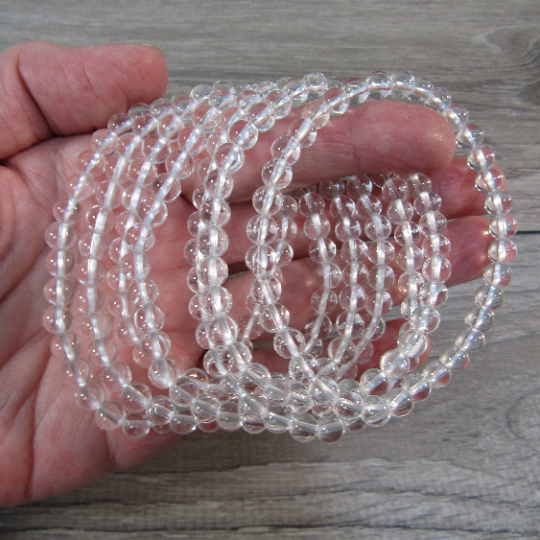 Stretchy bracelet made from 6mm round clear quartz beads