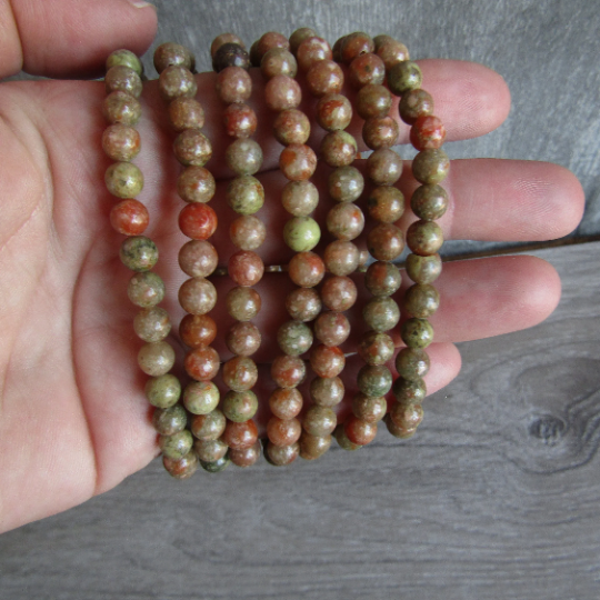 Stretchy bracelet made from 6mm round unakite beads