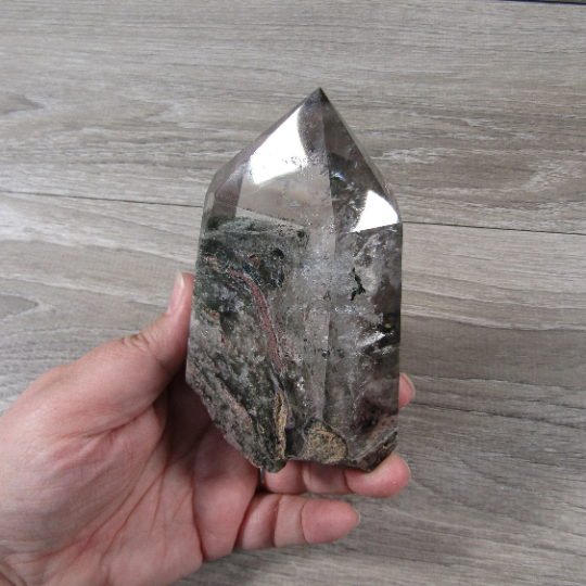 Close-up of Chlorite Garden Quartz Point crystal for energy work