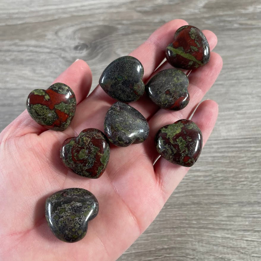 dragon bloodstone polished crystal heart small natural gemstone pocket stone