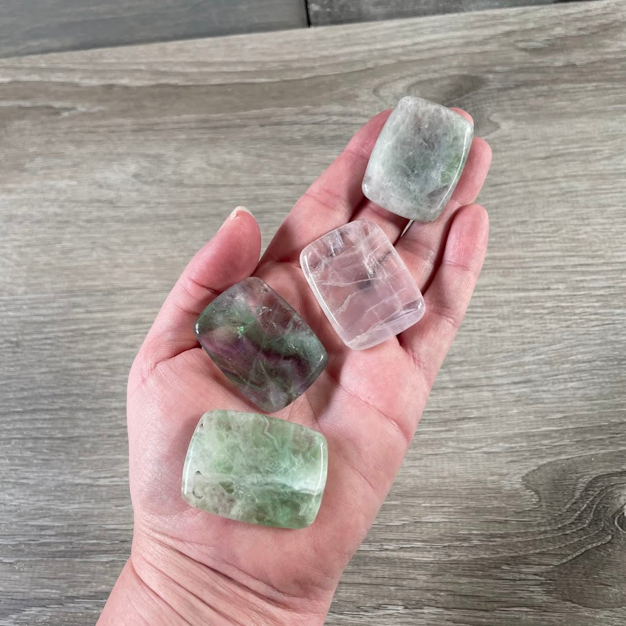 fluorite natural gemstone rectangle worry stones and polished fidget stones