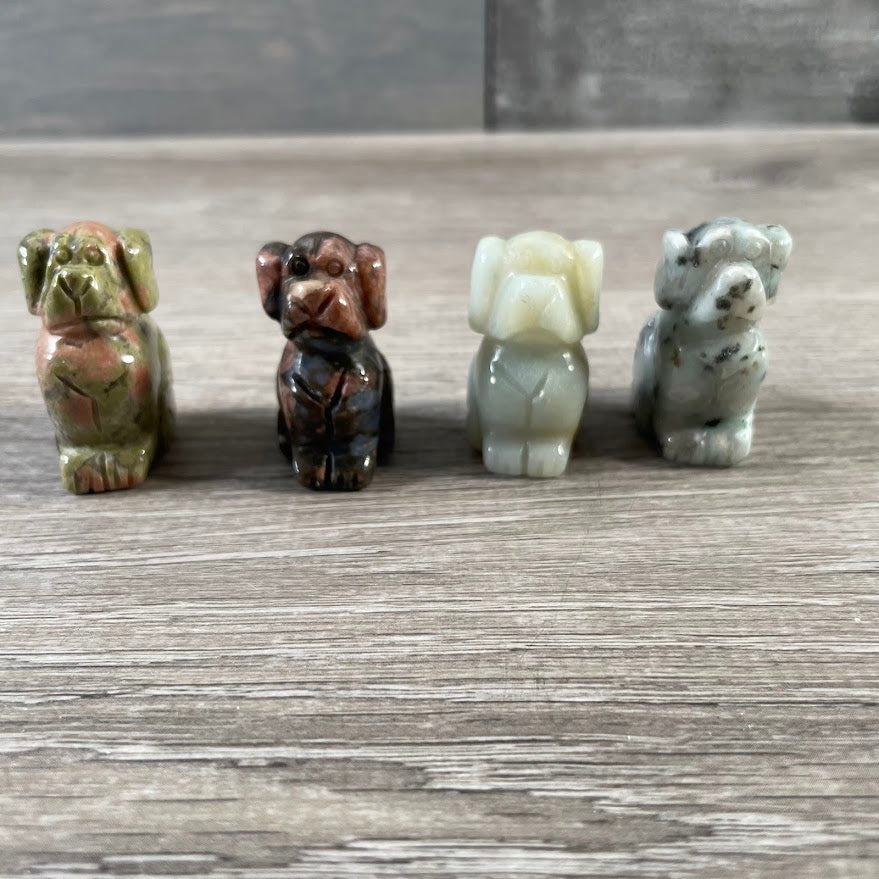 Wholesale gemstone dog statue with stone variations for boutiques and metaphysical shops
