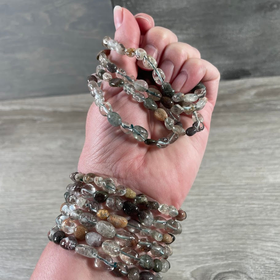 Chlorite, garden quartz natural gemstone nugget bracelet wholesale for gift shops