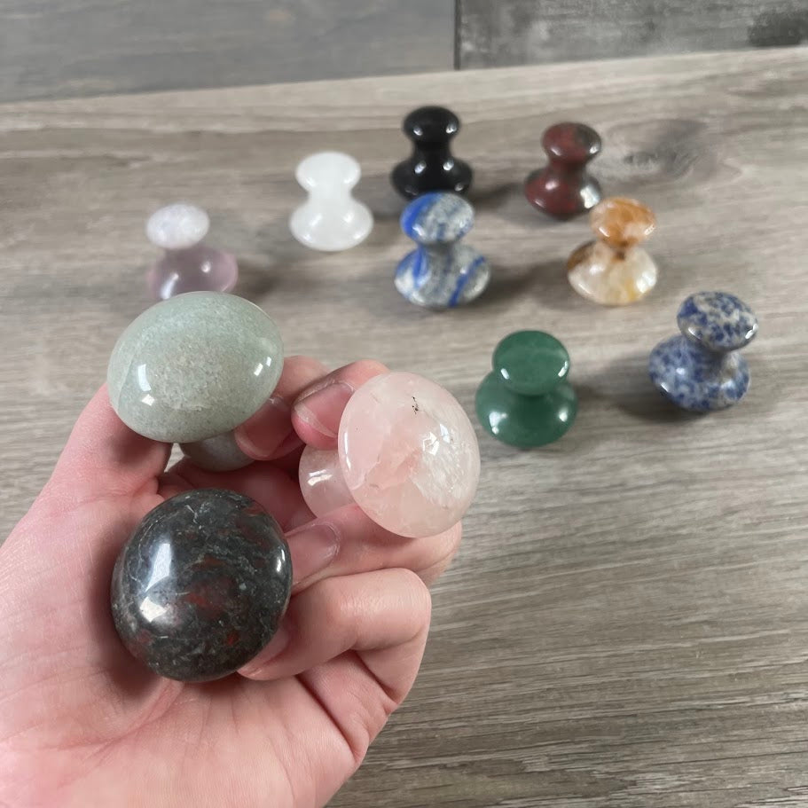 Polished crystal massage tools for facial skincare spa treatments and wellness shops