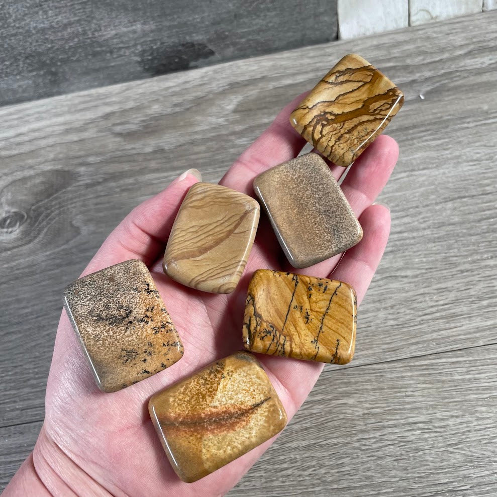 wood lace gemstone rectangle worry stone  pocket crystal