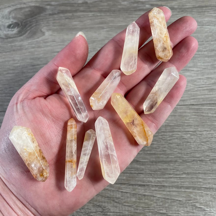 Small golden healer double terminated crystal points handmade in Brazil from assorted natural gemstones