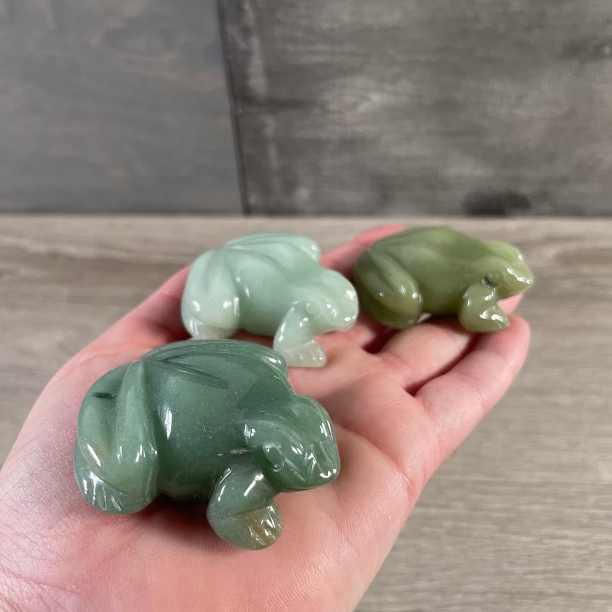 Large green frog figurine for wholesale gift shop and crystal store décor