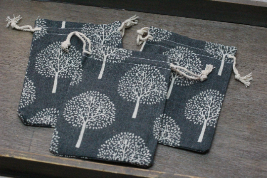 Grey Tree Burlap Gift Gemstone Pouch 5.25 x 3.75 Inches