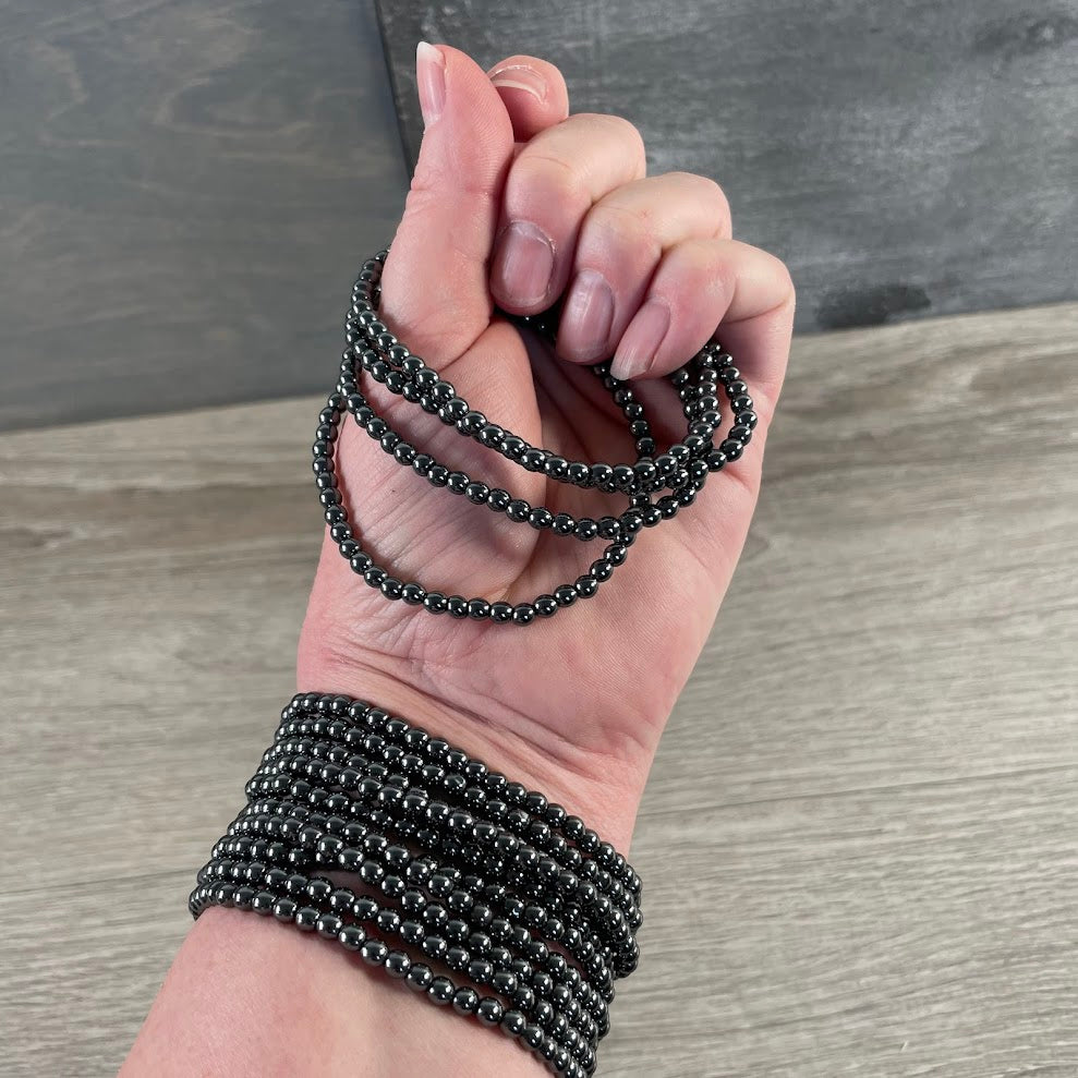 hematite 4mm polished bead bracelet made from gemstones