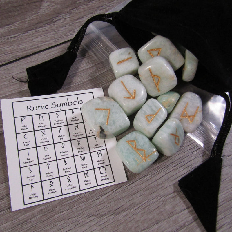 Gemstone Rune Kit with Bag and Description Card