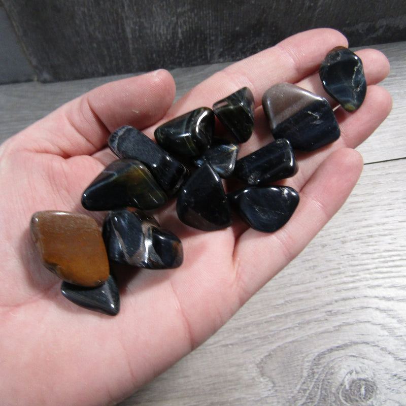 Hawks Eye, Blue Tiger Eye Tumbled Stones sold by the 1 Pound Bag