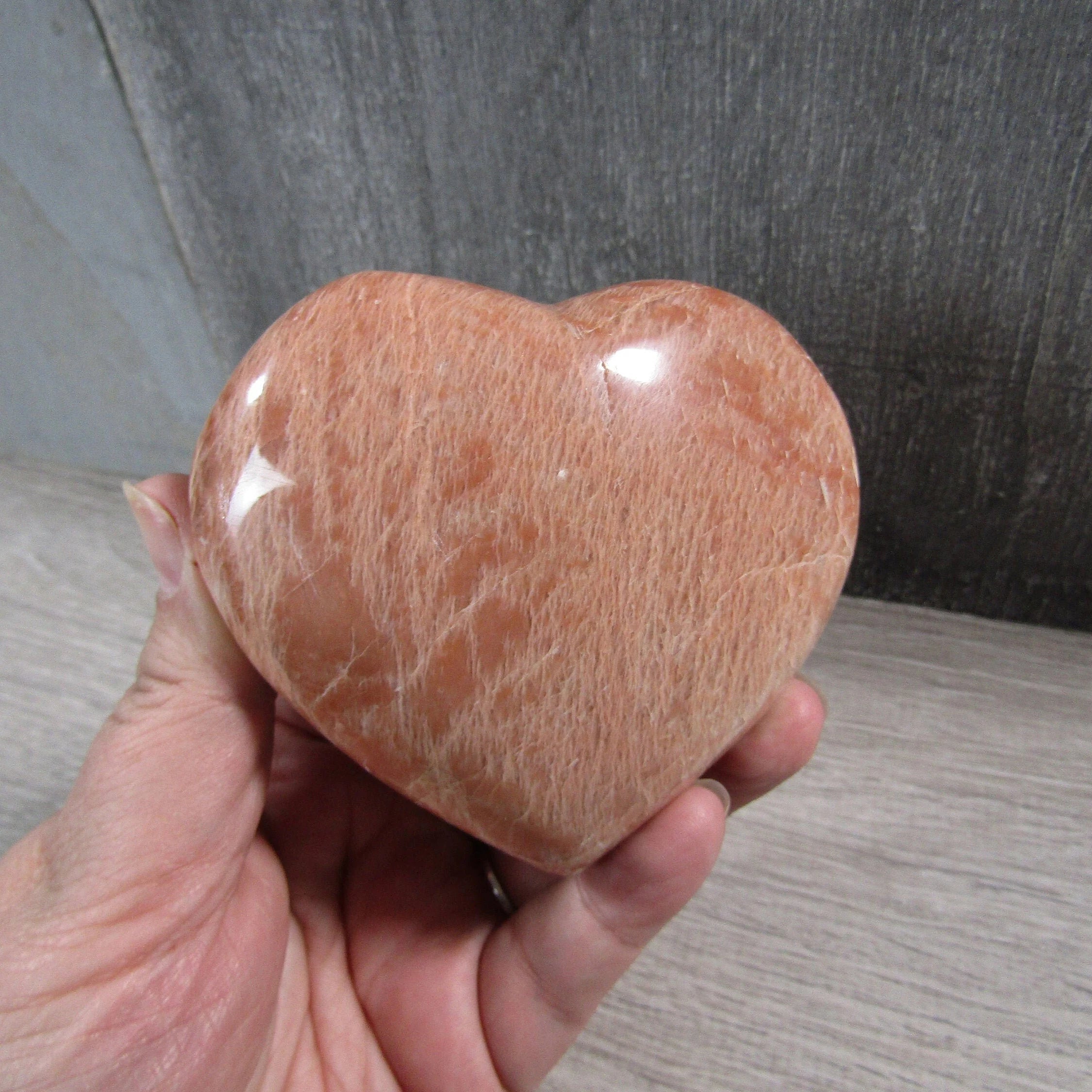 Peach Moonstone Heart Large Display Size