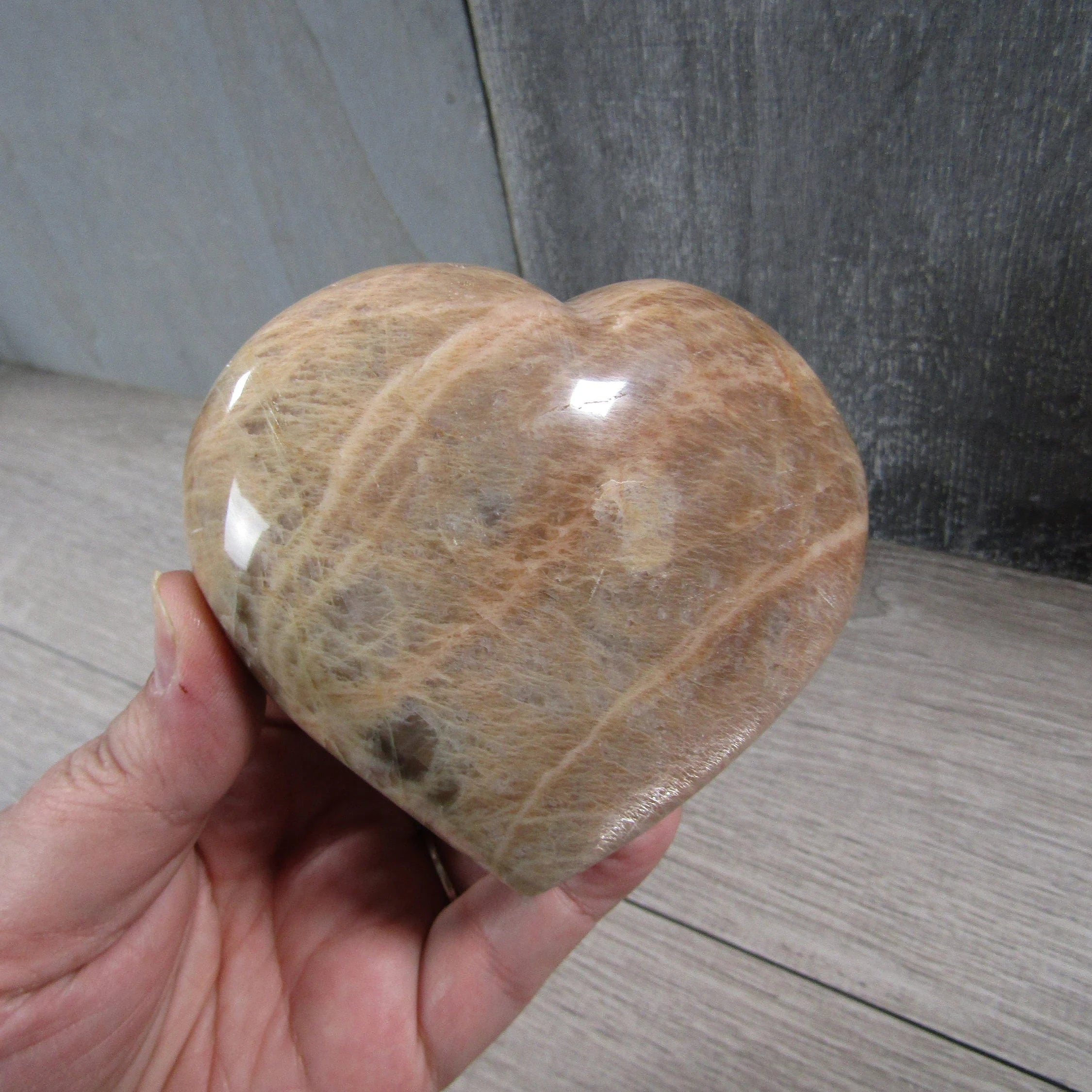 Peach Moonstone Heart Large Display Size