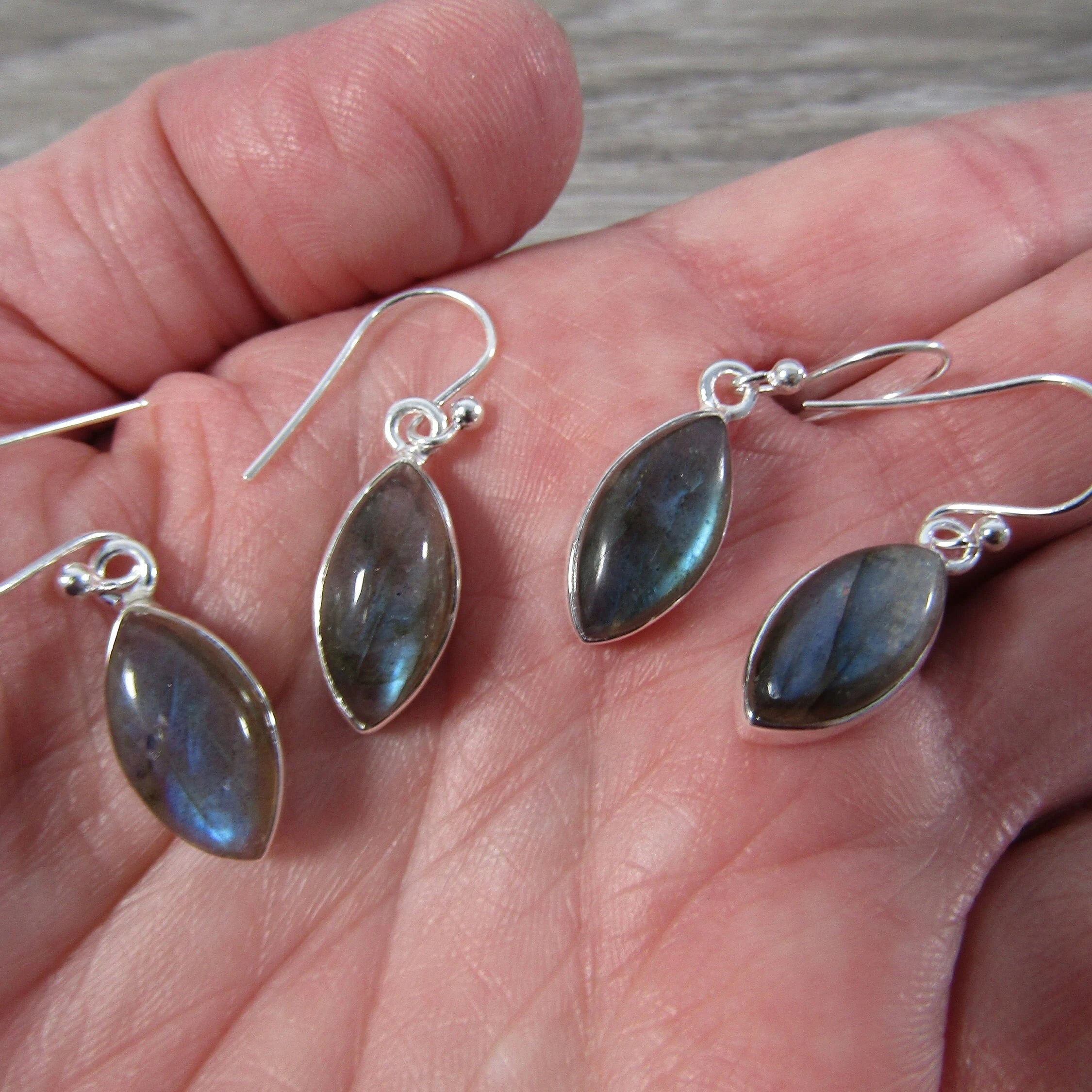 Labradorite sterling silver Vesica Pisces earrings