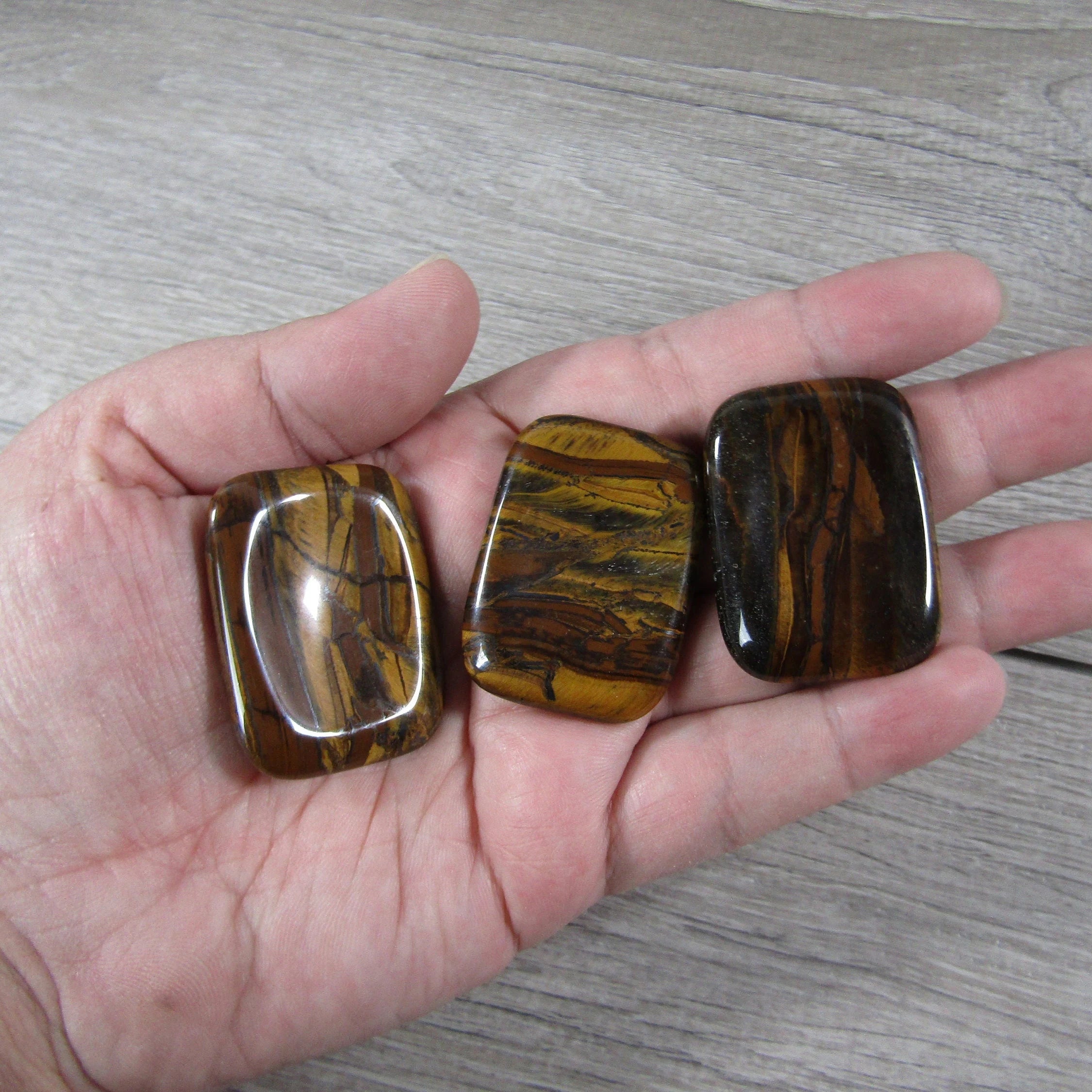 Tiger eye rectangle worry stone for meditation and relaxation