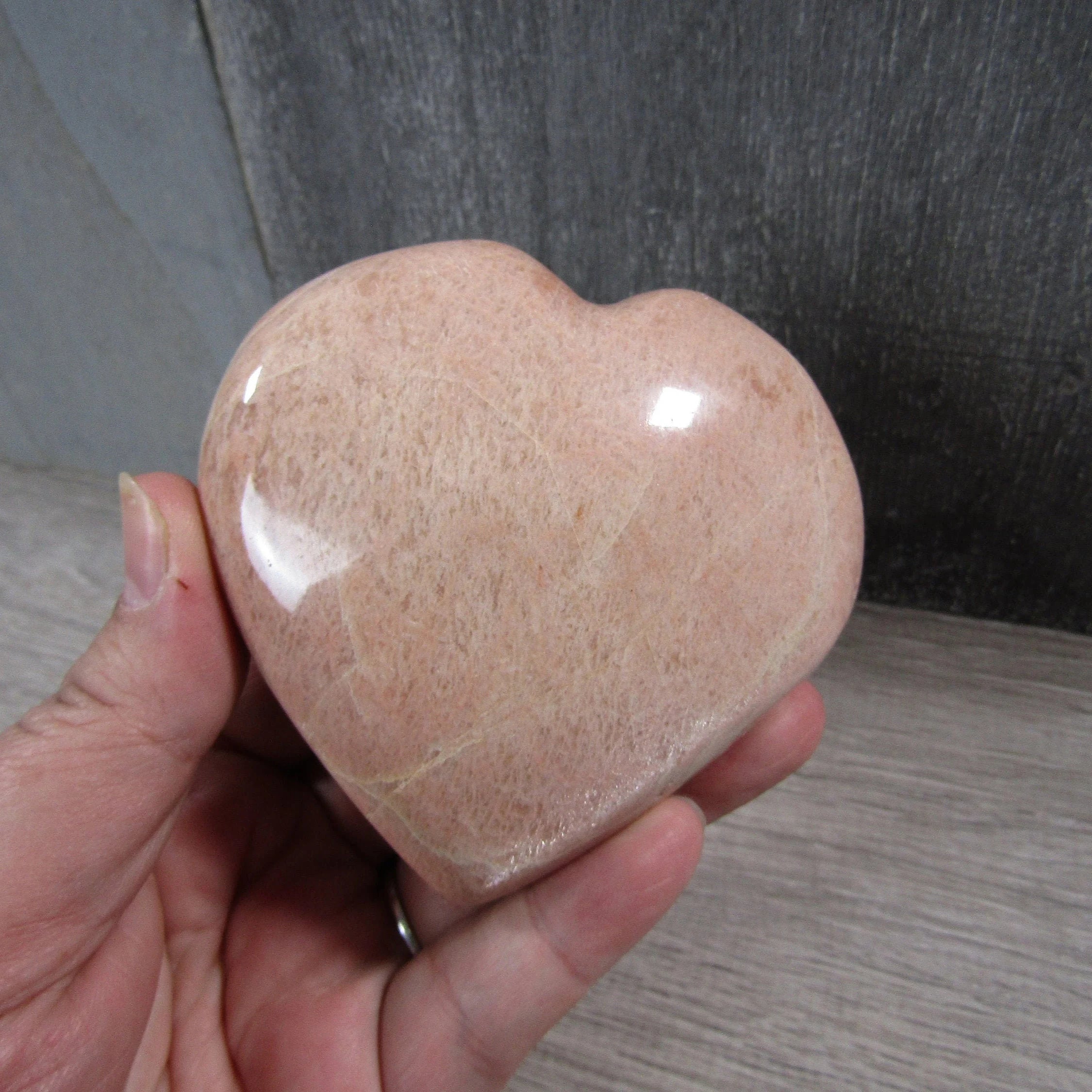 Peach Moonstone Heart Large Display Size