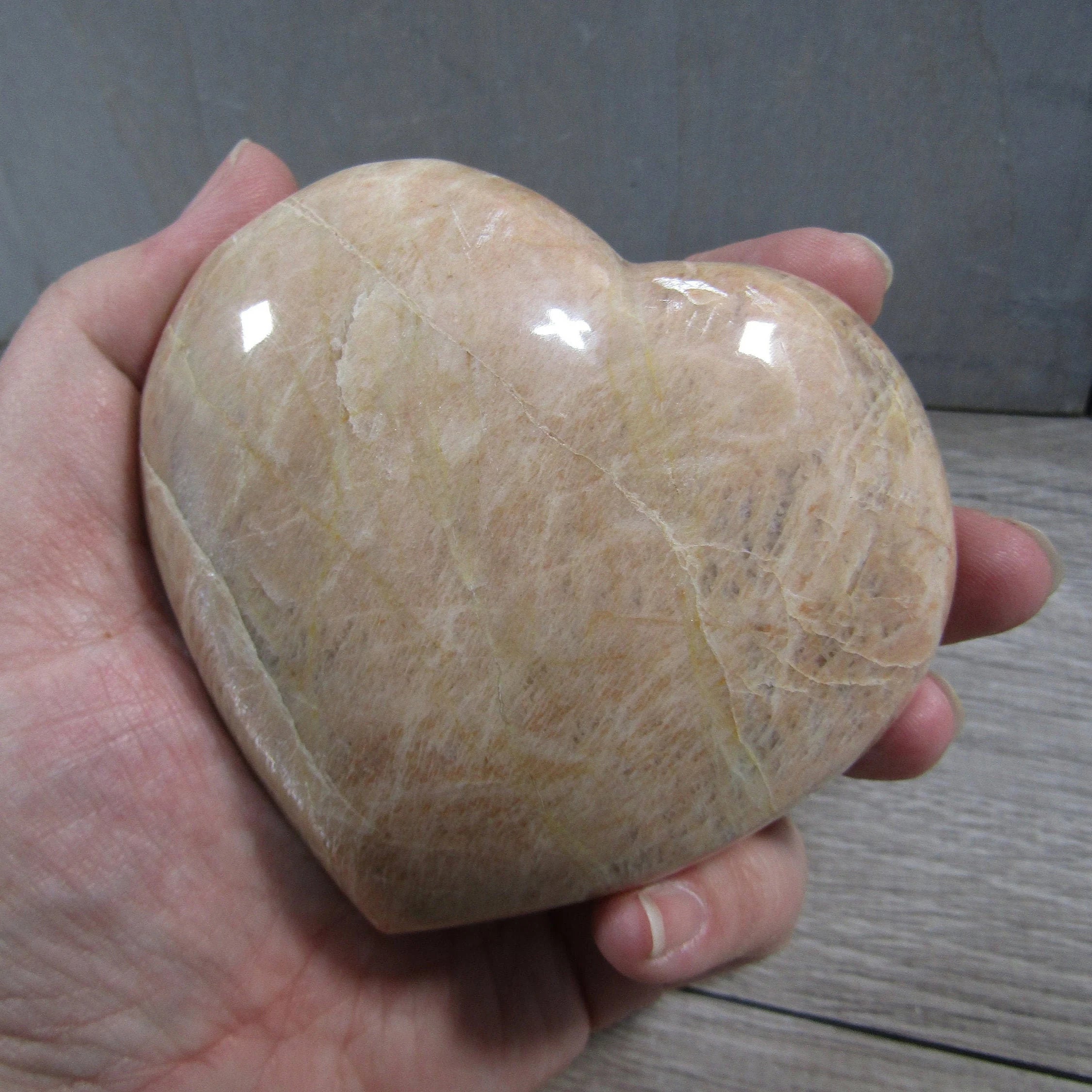 Peach Moonstone Heart Large Display Size