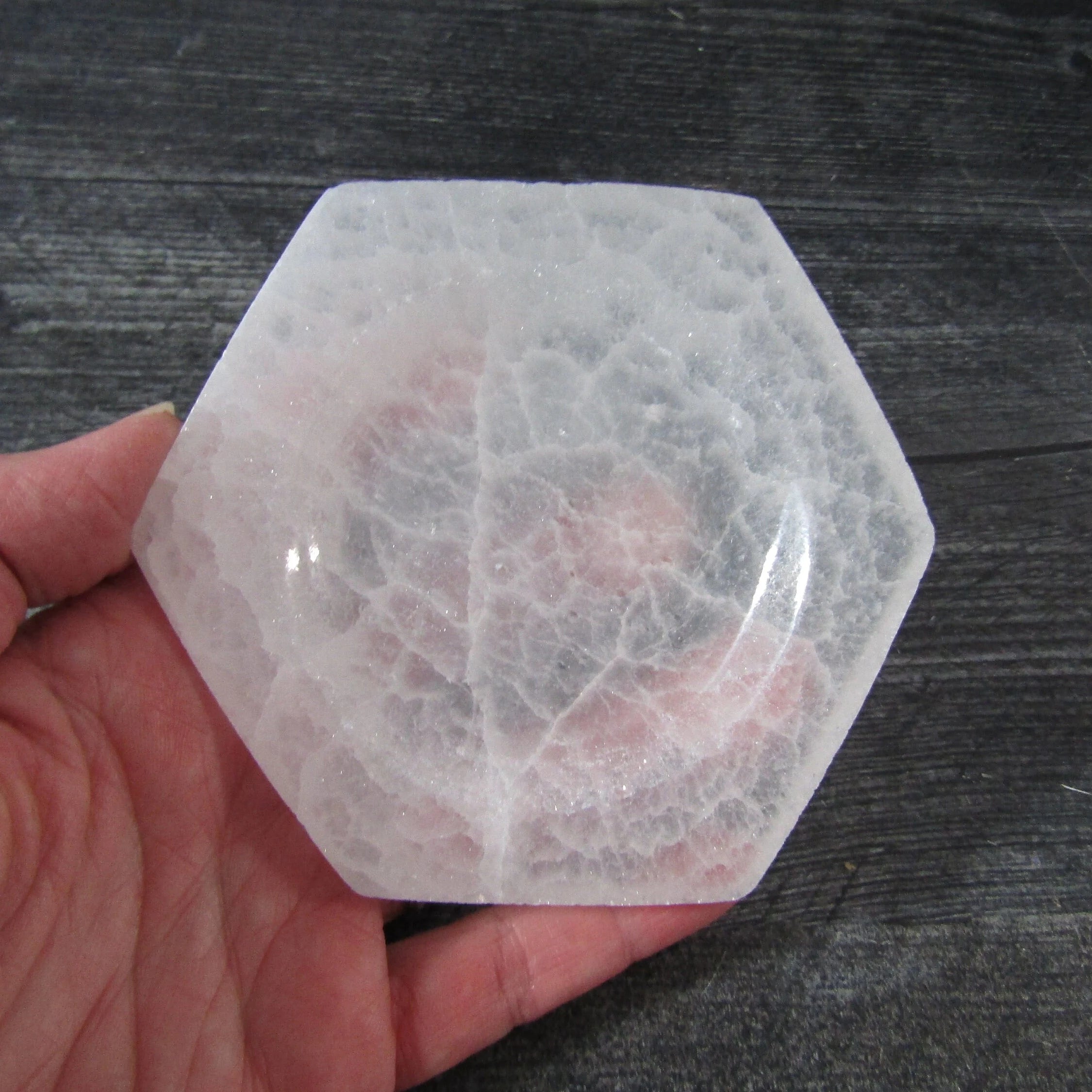 hexagon selenite flat bowl