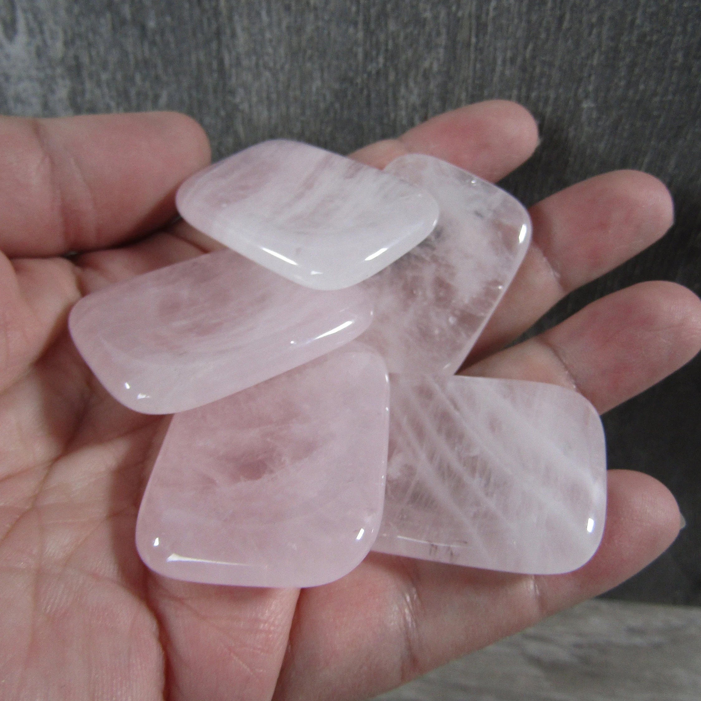 Rectangle-shaped rose quartz worry stones for anxiety relief