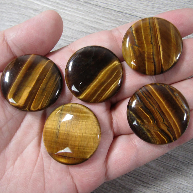 Round Tiger Eye flat gemstone disks for chakra alignment