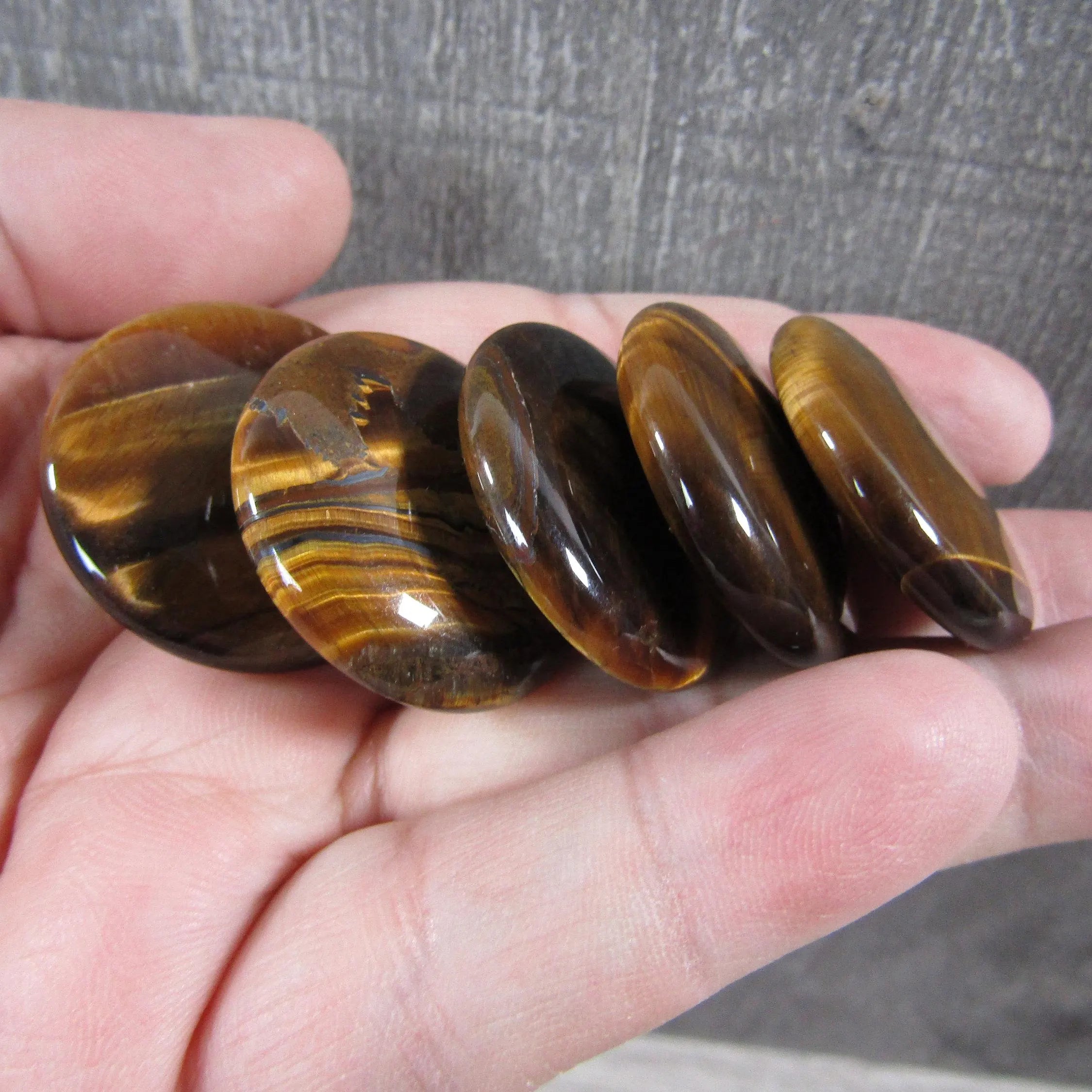 brown polished tiger eye disks for energy work