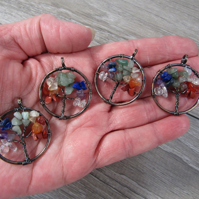 Gemstone Pendants Tree of Life with Pot Metal