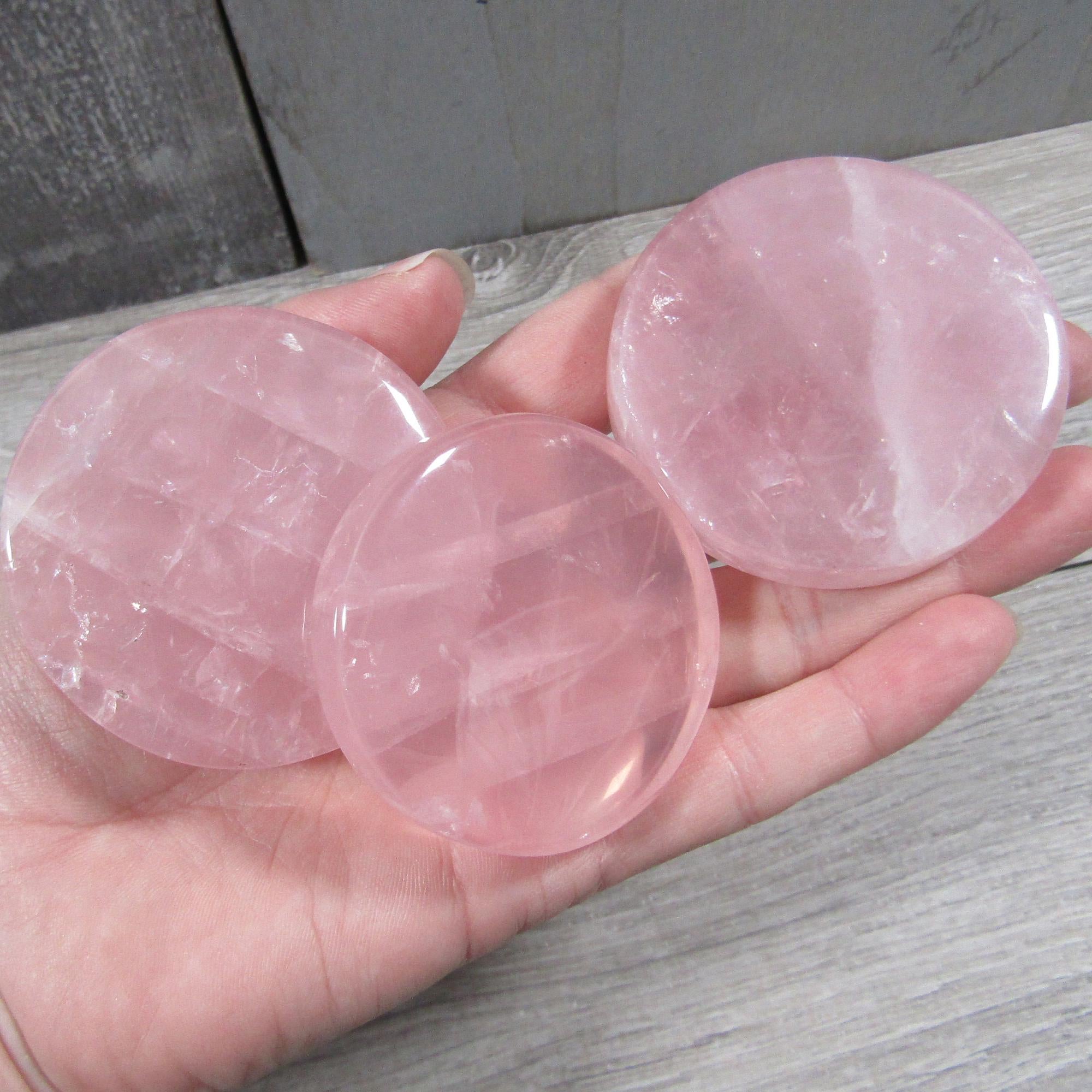 Rose quartz large round disk for grounding and light language grids