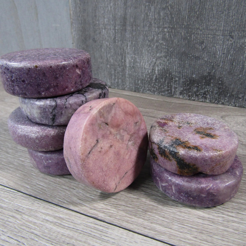 Lepidolite gemstone disk for column gridding supplies and meditation