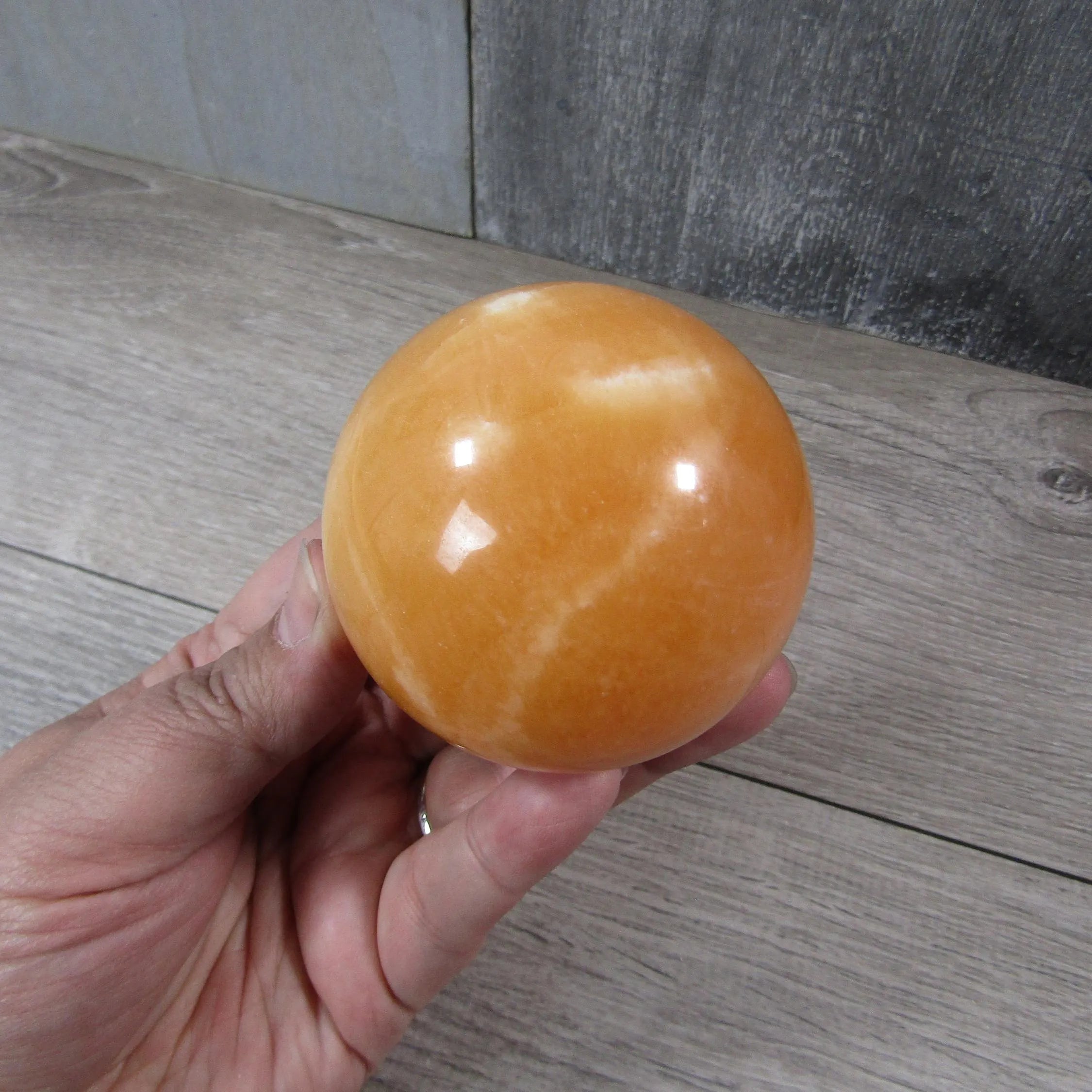 Orange Calcite Sphere Large Display Size