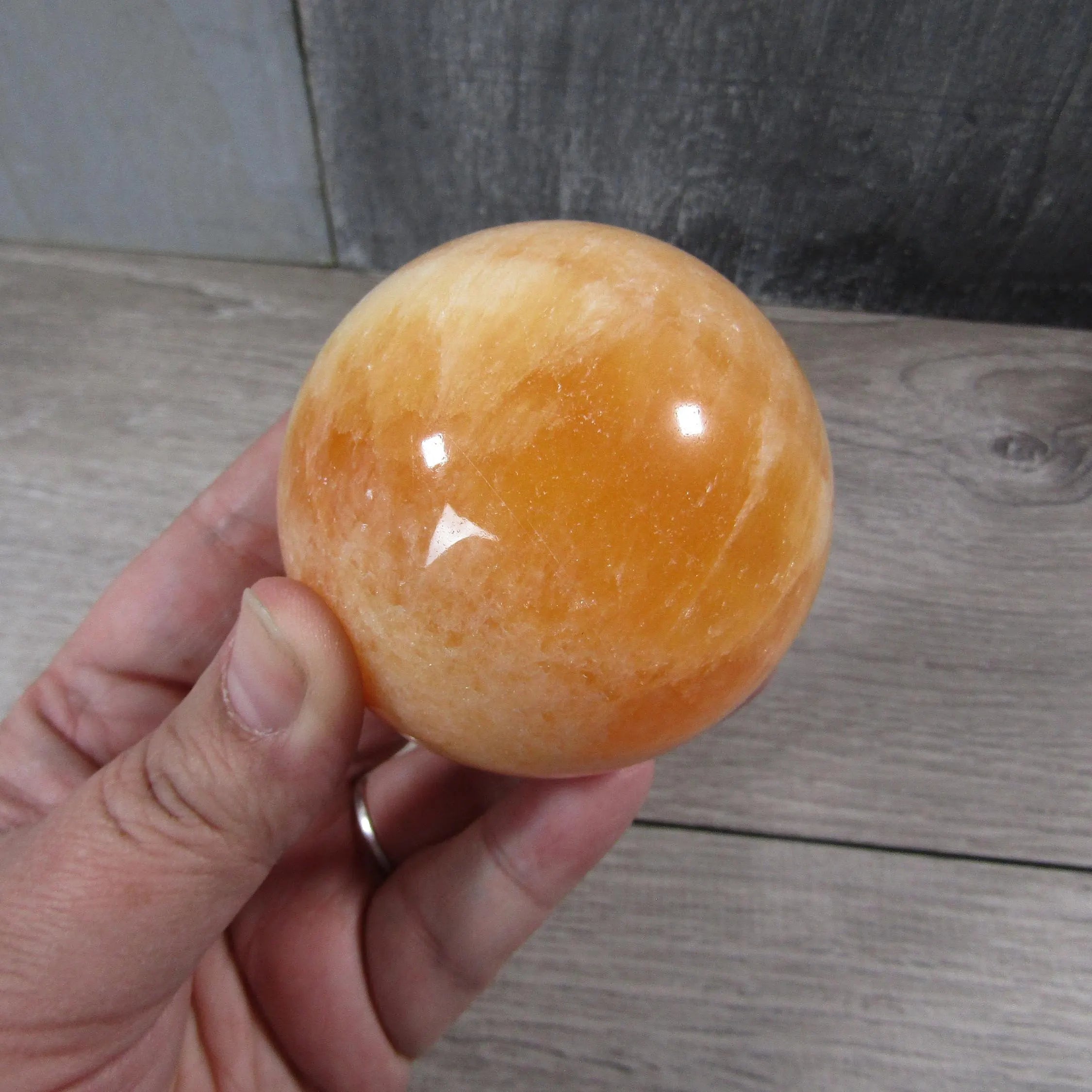 Orange Calcite Sphere Large Display Size