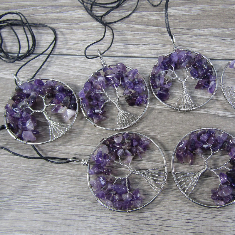 Gemstone Pendants Tree of Life with Pot Metal