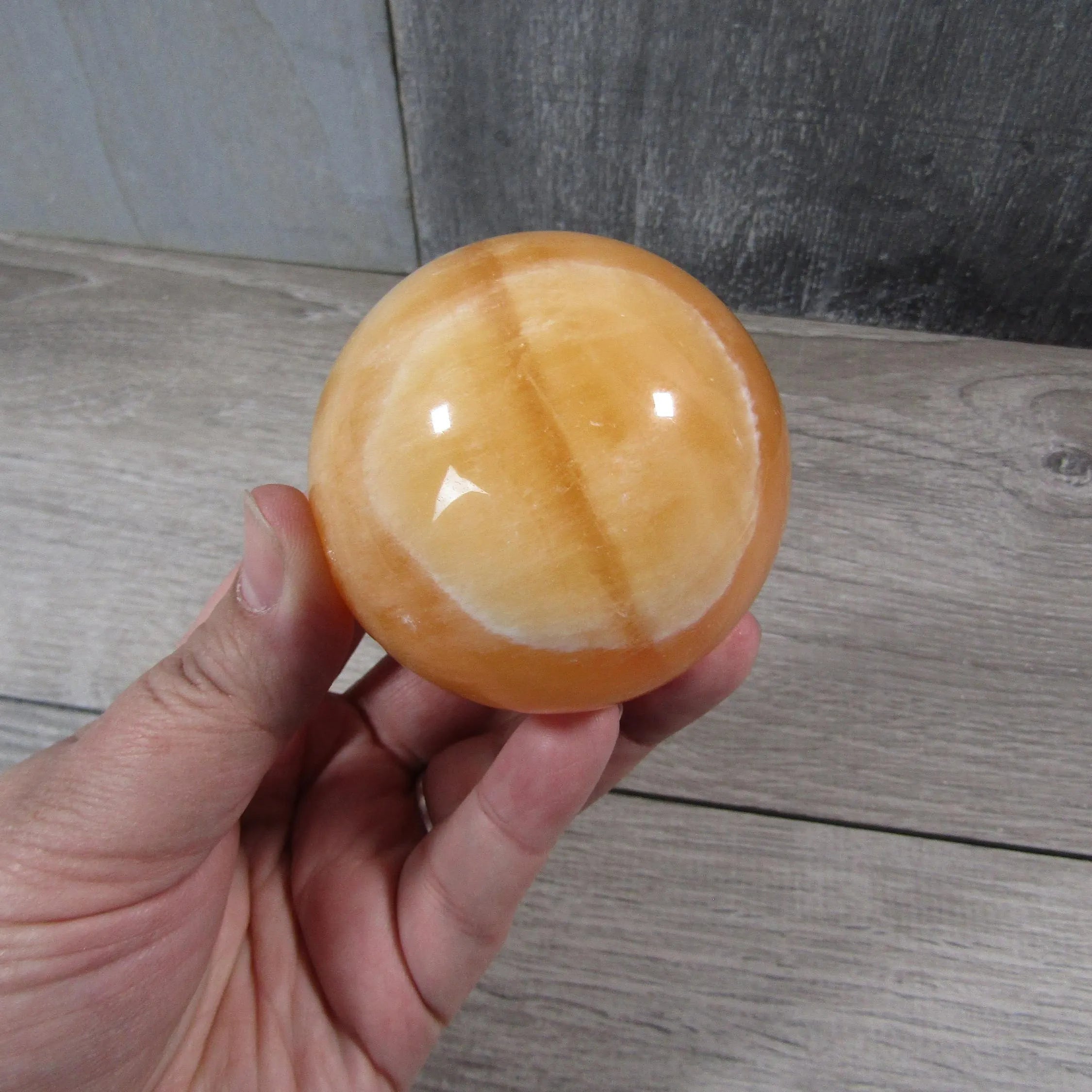 Orange Calcite Sphere Large Display Size