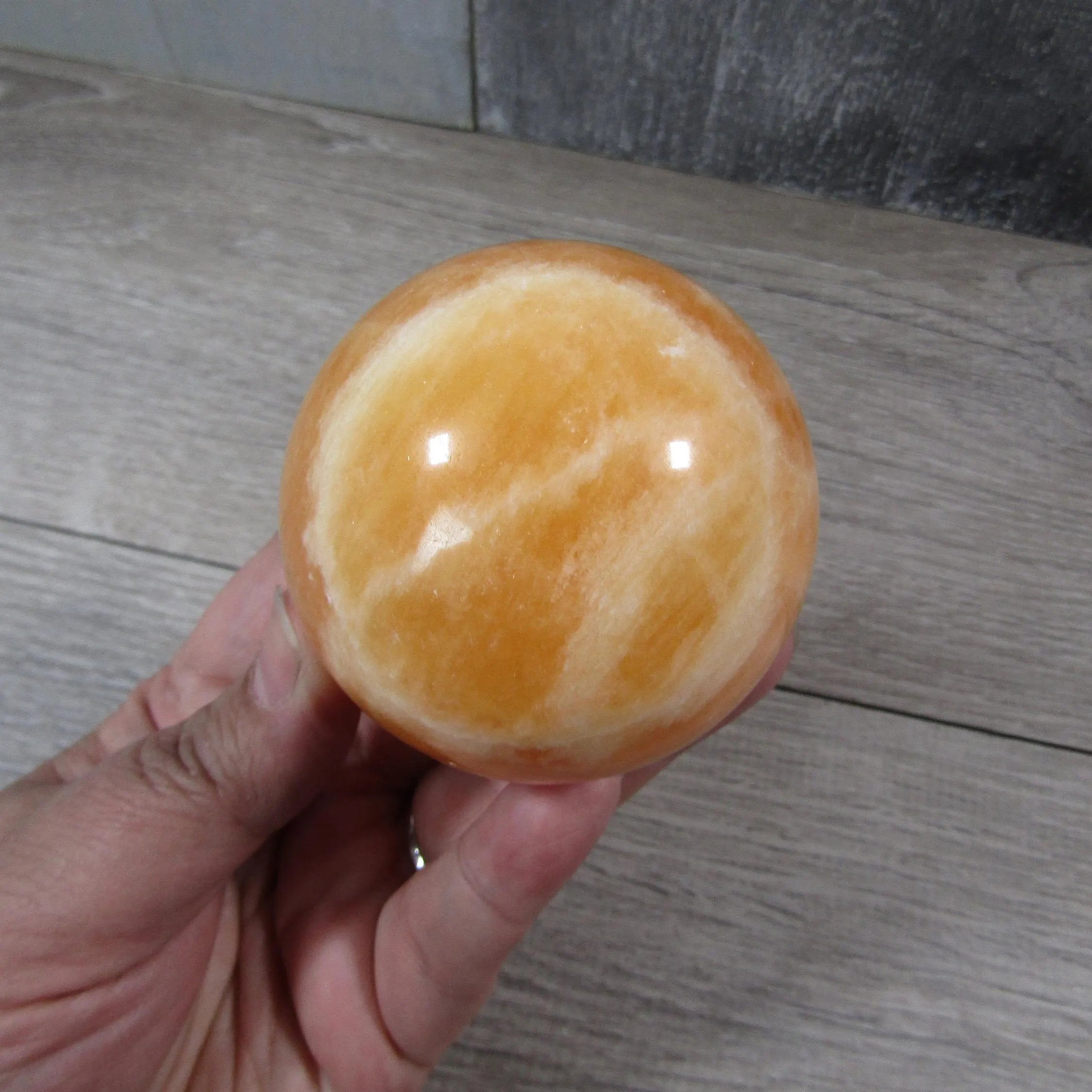 Orange Calcite Sphere Large Display Size