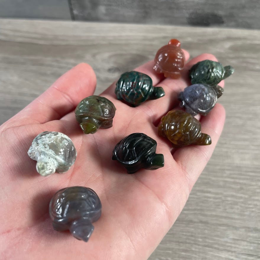 Indian agate gemstone turtle figurines, animal speak
