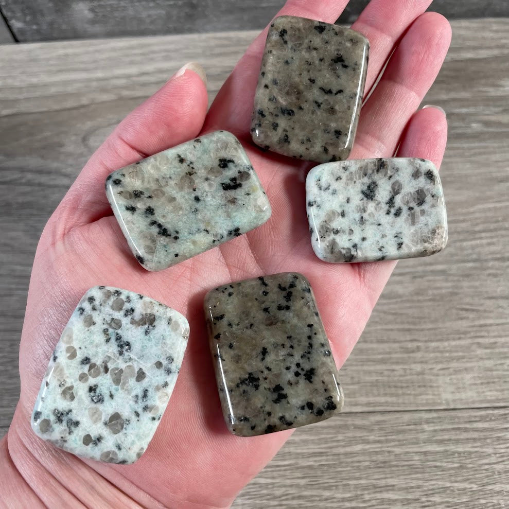 kiwi jasper gemstone rectangle worry stone and polished pocket crystal for metaphysical shops